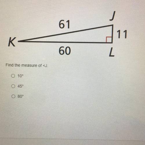 Solving right triangles 
Find measure of < j.