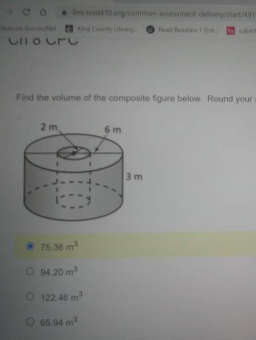 Find the volume of the composite figure below. Round your answer to the nearest hundredth. Use 3.14
