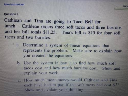 Determine a system of linear equations that represents the problem. Be sure to explain how you crea