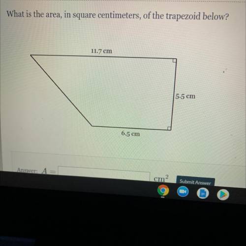 What is the area, in square centimeters, of the trapezoid below?
11.7 cm
5.5 cm
6.5 cm