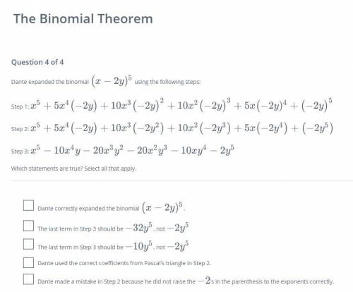 How did Dante commit an error while expanding the binomial (x-2y)^5