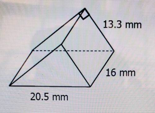 13.3 mm 16 mm 20.5 mm please find the volume of this triangular prism 20.5 and 16 are the base whil