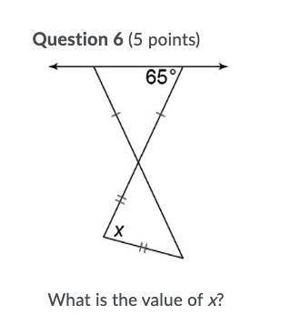 What is the value of x? 
A) 80 degrees 
B) 50 degrees
C) 90 degrees
D) 65 degrees