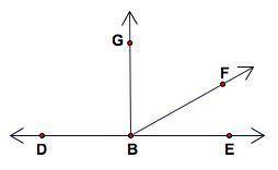 Estimate the measure of ∠FBE in the diagram.
10° ,
30°
90°
80°