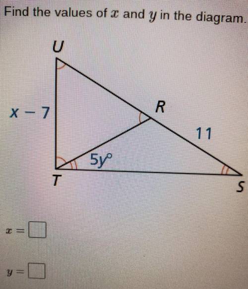 Find the values of x and y in the diagram. ​