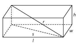 In the box below, l = 15cm, w = 4cm, and h = 3cm.

Find the diagonal, r, of the box to the nearest