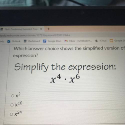Simplify the expression: x^4 • x^6