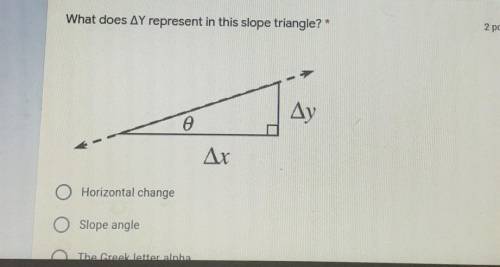 What does AY represent in this slope triangle? Ay Δx O Horizontal change O Slope angle T62

can so