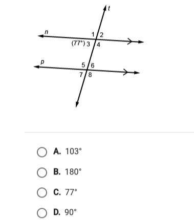 Two parallel lines are cut by a transversal. What is the measure of angle 6?