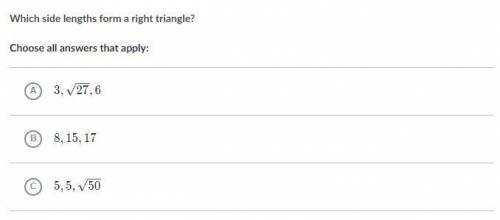 Which side lengths form a right triangle?