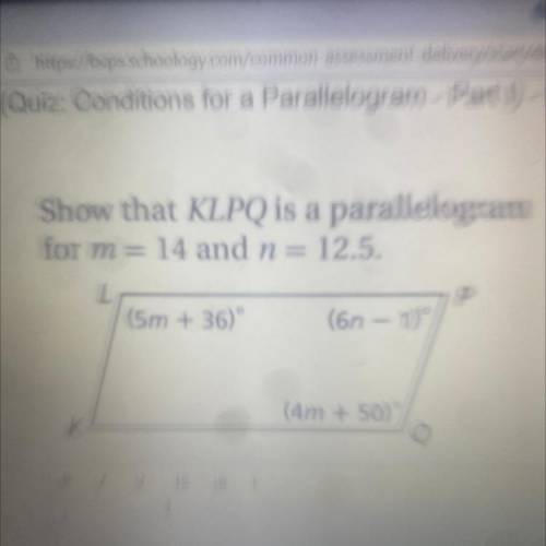 Show that LLPQ is a parallelogram for m= 14 and n= 12.5.