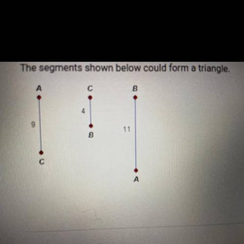 Question 6 of 10
The segments shown below could form a triangle,
A. True B. False