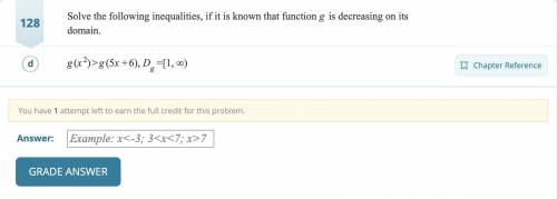 Solve the following inequalities, if it is known that function g is decreasing on its domain.

g (
