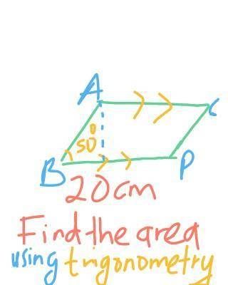 Find the area of a parallelogram whose height is h ,angle ABP 50° and length of line

BP is 20cm a