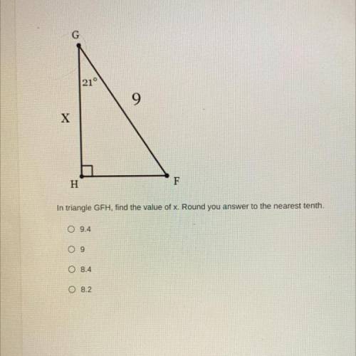 In triangle GFH, find the value of x. Round you answer to the nearest tenth.