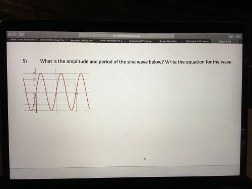 What is the amplitude and period of the sine wave below? Write the equation for the wave.