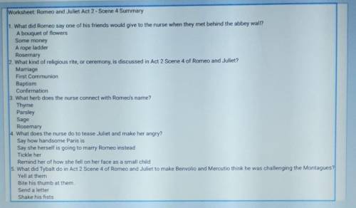 Pleaseee help!! act 2 scene 4 questions are in the pics and also the options ​