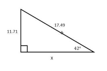 Label the triangle from the 42º angle.
Setup the Trig ratio for Cos (42).