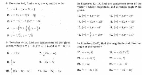 In Exerices 1-5, find u+v,u-v and 3u-2v and the rest of the questions