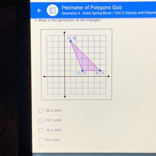 What is the perimeter of the triangle (1,6), (3,1), and (6,1)