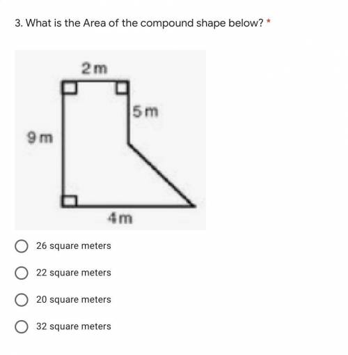 What is the Area of the compound shape below? *
