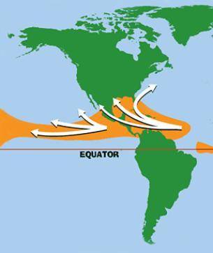 HELP!!

The orange parts of the map below represent areas in which hurricanes frequently form. The
