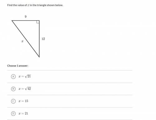 PLEASE HELP 40 POINTS
Find the value of x in the triangle shown below.