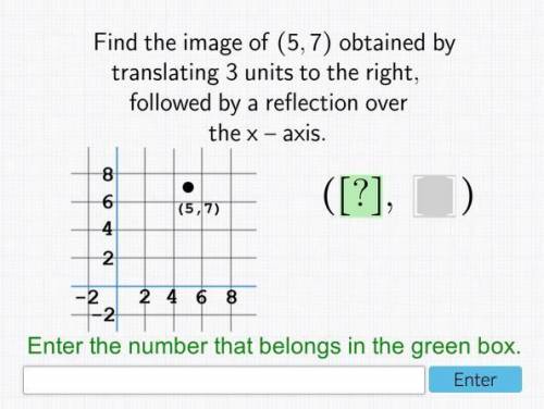 Find the image of (5,7) obtained by translating 3 units to the right, followed by a reflection over