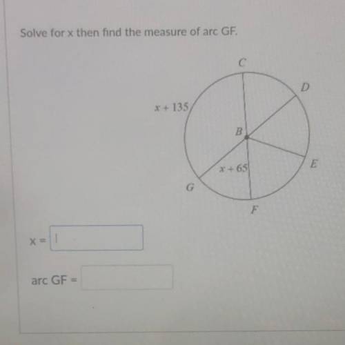 Solve for x then find the measure of arc GF.
