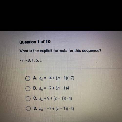 URGENT: What is the explicit formula for this sequence?
-7,-3,1,5,...