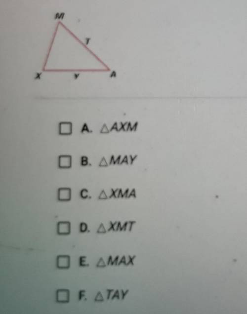 Which of the following are valid names for the given triangle? Check all that apply. . X A Ο Α. ΔΑΧ