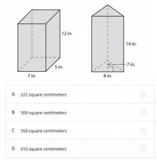 What is the surface area of the rectangular prism?

You can use the formula SA= 2LW + 2LH + 2WH
Ge