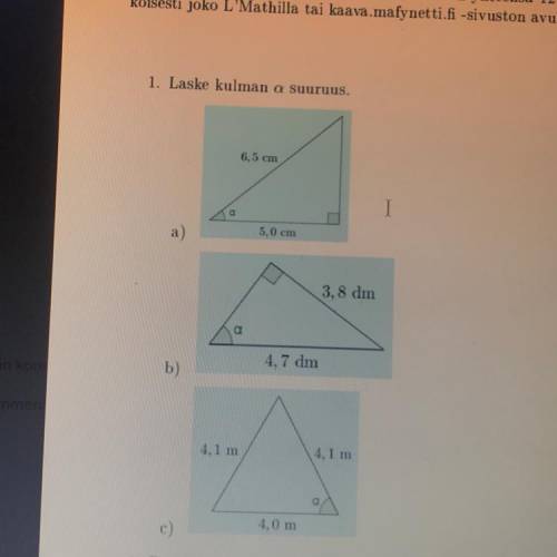 PLS HELP WITH TRIGONOMETRY QUICK!

The assignment is to count the angle alpha step-by-step. I'm rl