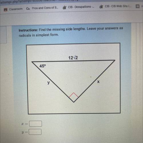 Find the missing side length. Leave your answer as a radical in the simplest form￼

Please help...