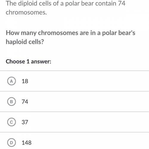 The diploid cells of a polar bear contain 74 chromosomes.
How many chromosomes are there