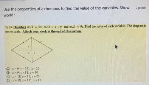 Find the value of x, y, and z