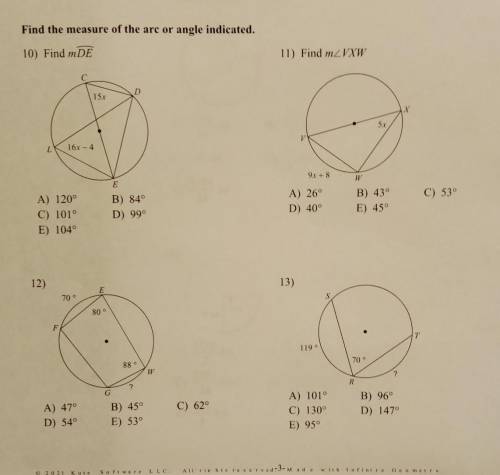 Find the measure of the arc or angle indicated. NO LINKS.​