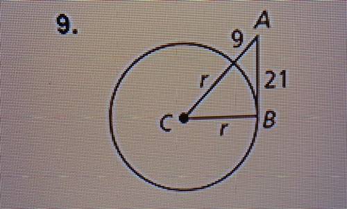 In Exercises 8 and 9, point B is a point of tangency. Find the radius r of OC.