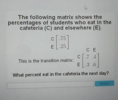 The following matrix shows the percentages of students who eat in the cafeteria (C) and elsewhere (