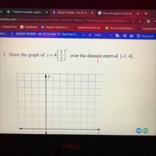 Draw the graph of y = 4(1/2)^x
over the domain interval [-1, 4].
