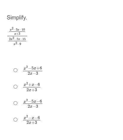 Simplify x^2-3x-10/x+3/2x^2-7x-15/x^2-9