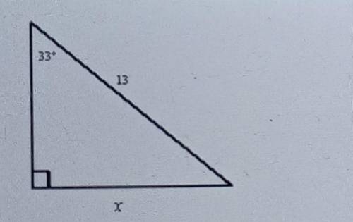 Angle Relationships

When solving for x, the sine of 33° is used. What other angle and trigonometr