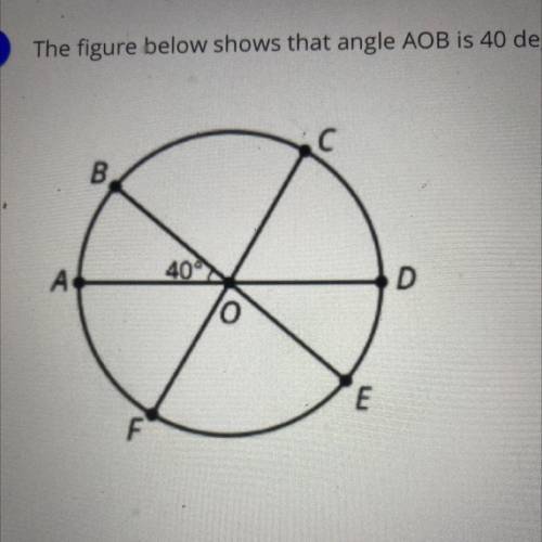 The figure below shows that angle AOB is 40 degrees. What is the measure of angle DOE?