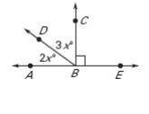 What is the value of x and the measure of ∠DBC, respectively?

A. x = 3; ∠DBC = 9
B. x = 36; ∠DBC