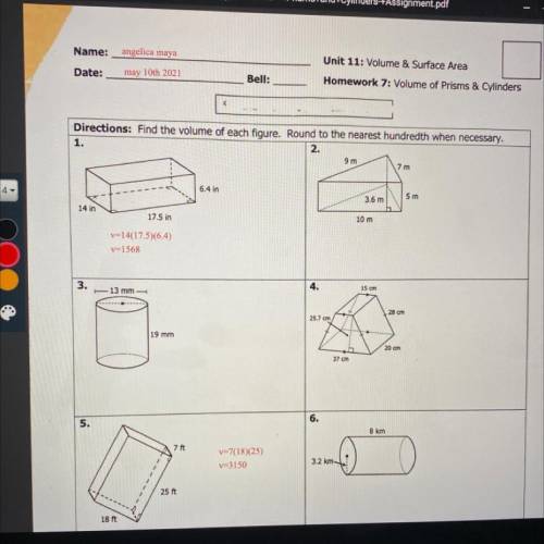 Unit 11: volume & surface area homework 7: volume of prisms & cylinders
