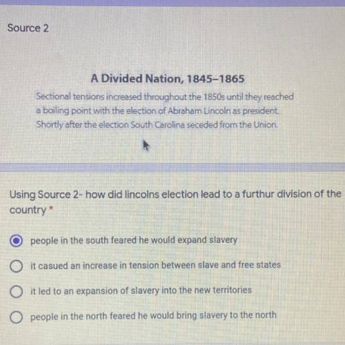 How did lincolns election lead to a furthur division of the
country