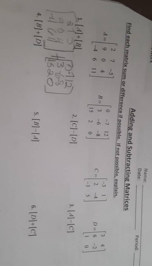 Adding and subtracting matrices ​