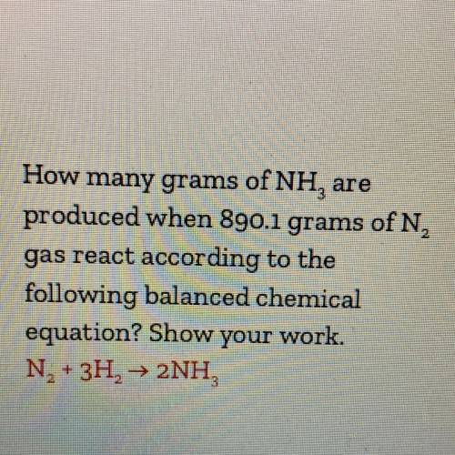 How many grams of NH3 are produced when 890.1 grams of N2 gas react according to the following bala