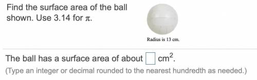 Find the surface area of the ball shown. Use 3.14 for π.
Radius is 13 cm.