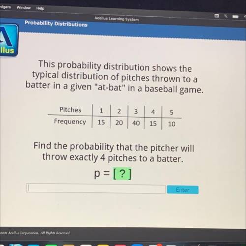This probability distribution shows the

typical distribution of pitches thrown to a
batter in a g